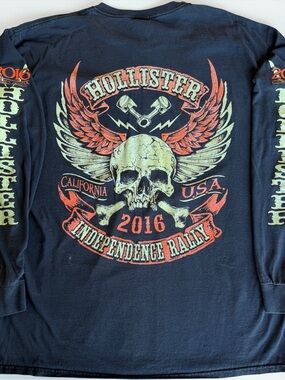 Vintage Biker Rally 2016 Souvenir Skull Long Sleeve Tee XL Biker Graphic